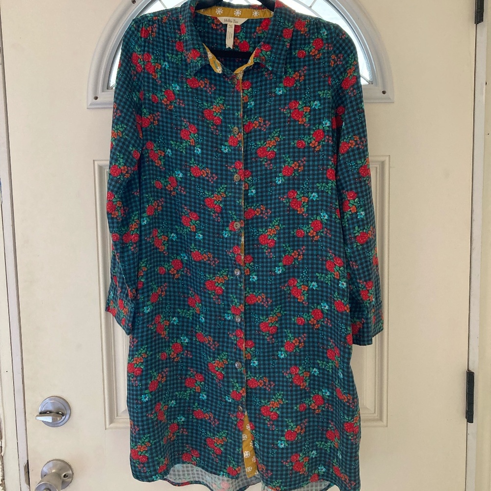 Matilda Jane Floral and Plaid Button-Up Dress - Size Medium